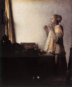 VERMEER VAN DELFT, Jan Woman with a Pearl Necklace wer Spain oil painting artist